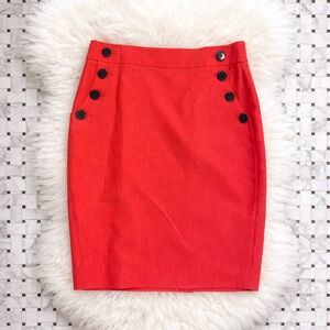LOFT Sailor Button Pencil Skirt Coral Red Size 6